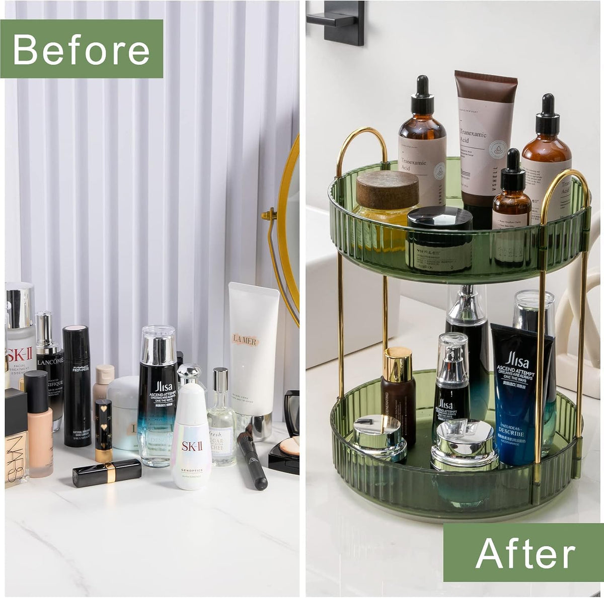 Rotating Makeup Organizer for Vanity, Large Capacity Skincare Perfume Storage, Bathroom Counter Organizer, 360 Spinning Cosmetic Dresser Countertop Organizers (Clear, 3 Tier)