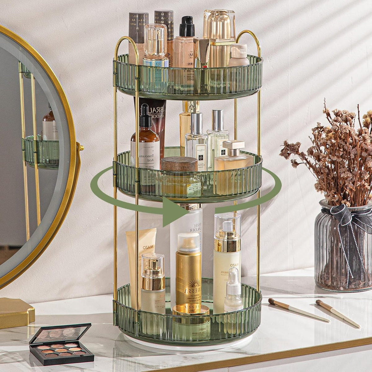 Rotating Makeup Organizer for Vanity, Large Capacity Skincare Perfume Storage, Bathroom Counter Organizer, 360 Spinning Cosmetic Dresser Countertop Organizers (Clear, 3 Tier)