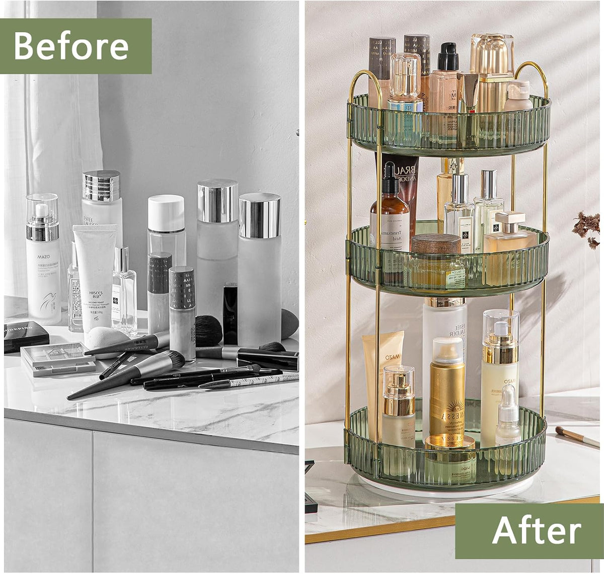 Rotating Makeup Organizer for Vanity, Large Capacity Skincare Perfume Storage, Bathroom Counter Organizer, 360 Spinning Cosmetic Dresser Countertop Organizers (Clear, 3 Tier)