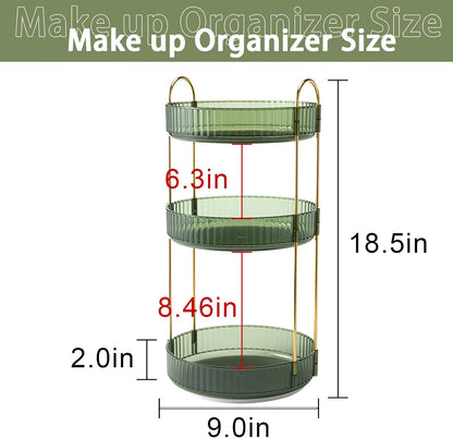 Rotating Makeup Organizer for Vanity, Large Capacity Skincare Perfume Storage, Bathroom Counter Organizer, 360 Spinning Cosmetic Dresser Countertop Organizers (Clear, 3 Tier)