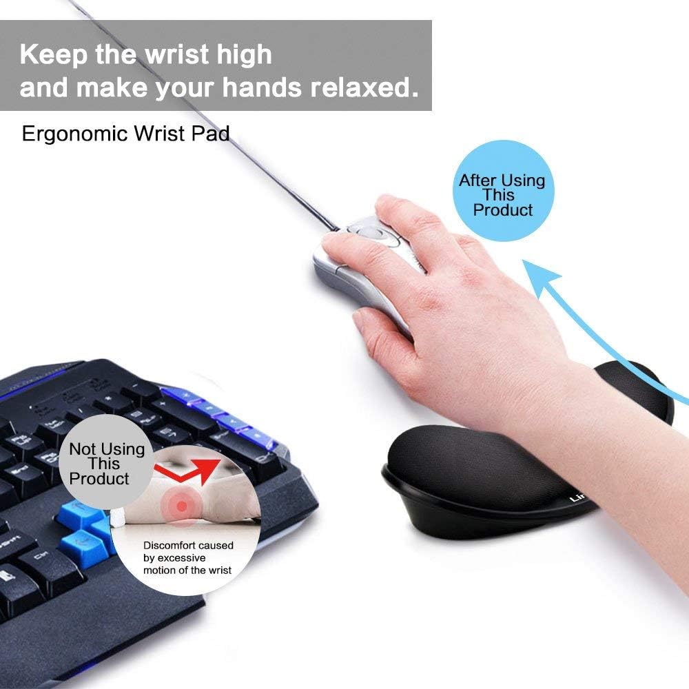 Memory Foam Mouse Wrist Rest Keyboard Wrist Rest Pad Anti-Skid Mousepad Support Wrist Rest Mat for Office Computer Laptop Mac- Durable Comfortable Lightweight Easy Typing(5.1 * 2.8" Black)