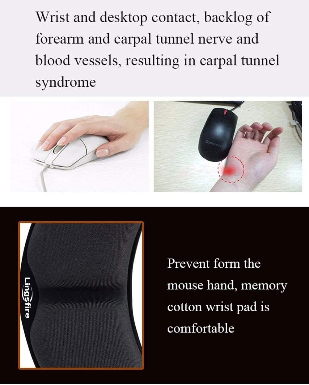 Memory Foam Mouse Wrist Rest Keyboard Wrist Rest Pad Anti-Skid Mousepad Support Wrist Rest Mat for Office Computer Laptop Mac- Durable Comfortable Lightweight Easy Typing(5.1 * 2.8" Black)