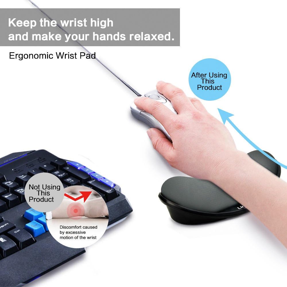 Memory Foam Mouse Wrist Rest Keyboard Wrist Rest Pad Anti-Skid Mousepad Support Wrist Rest Mat for Office Computer Laptop Mac- Durable Comfortable Lightweight Easy Typing(5.1 * 2.8" Black)
