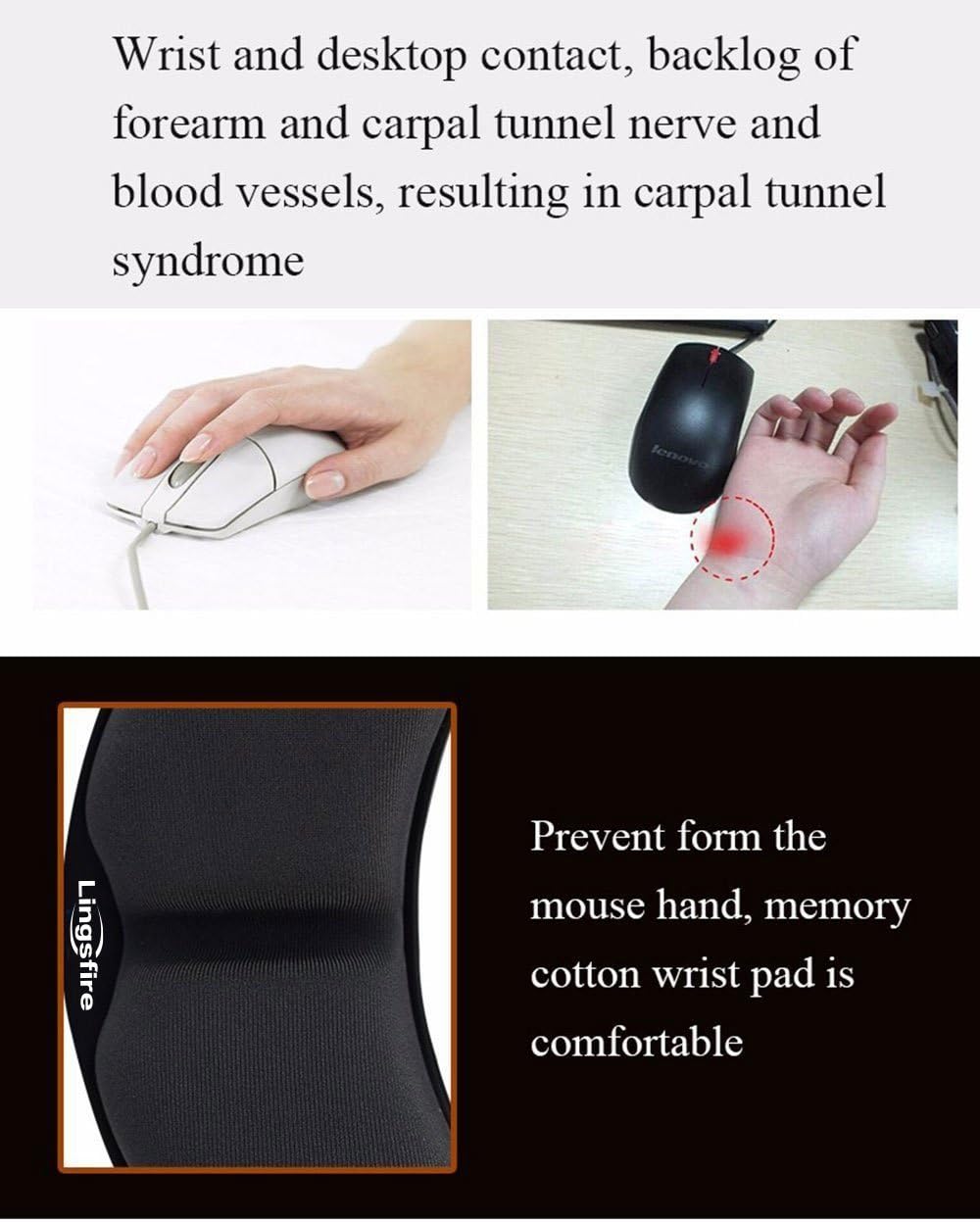 Memory Foam Mouse Wrist Rest Keyboard Wrist Rest Pad Anti-Skid Mousepad Support Wrist Rest Mat for Office Computer Laptop Mac- Durable Comfortable Lightweight Easy Typing(5.1 * 2.8" Black)