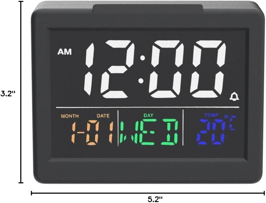 Digital Clock with Date Day for Seniors, Electric Alarm Clocks for Bedrooms with Temperature, 2 Alarms, Dimmer, Dual USB Charger, Battery Backup, Volume Control, Snooze, Bedside Desk Clock, Black