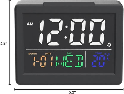 Digital Clock with Date Day for Seniors, Electric Alarm Clocks for Bedrooms with Temperature, 2 Alarms, Dimmer, Dual USB Charger, Battery Backup, Volume Control, Snooze, Bedside Desk Clock, Black