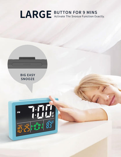 Digital Clock with Date Day for Seniors, Electric Alarm Clocks for Bedrooms with Temperature, 2 Alarms, Dimmer, Dual USB Charger, Battery Backup, Volume Control, Snooze, Bedside Desk Clock, Black
