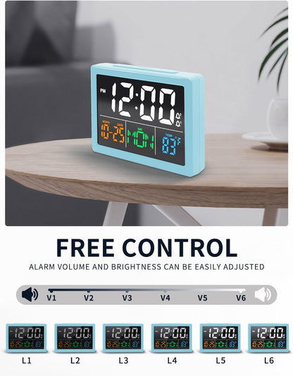 Digital Clock with Date Day for Seniors, Electric Alarm Clocks for Bedrooms with Temperature, 2 Alarms, Dimmer, Dual USB Charger, Battery Backup, Volume Control, Snooze, Bedside Desk Clock, Black
