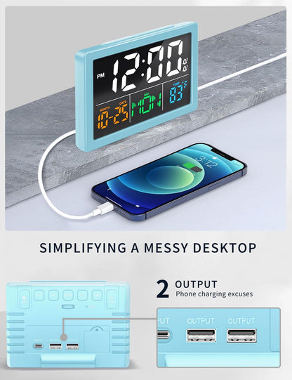 Digital Clock with Date Day for Seniors, Electric Alarm Clocks for Bedrooms with Temperature, 2 Alarms, Dimmer, Dual USB Charger, Battery Backup, Volume Control, Snooze, Bedside Desk Clock, Black