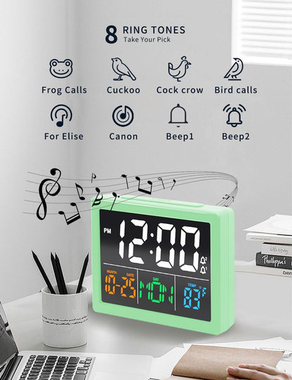 Digital Clock with Date Day for Seniors, Electric Alarm Clocks for Bedrooms with Temperature, 2 Alarms, Dimmer, Dual USB Charger, Battery Backup, Volume Control, Snooze, Bedside Desk Clock, Black