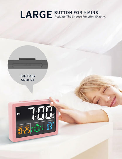 Digital Clock with Date Day for Seniors, Electric Alarm Clocks for Bedrooms with Temperature, 2 Alarms, Dimmer, Dual USB Charger, Battery Backup, Volume Control, Snooze, Bedside Desk Clock, Black