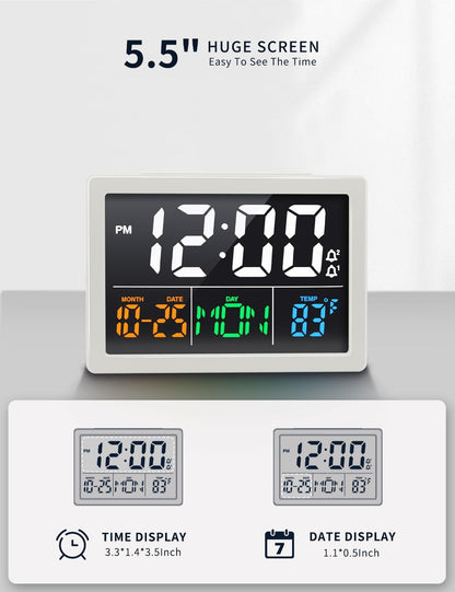 Digital Clock with Date Day for Seniors, Electric Alarm Clocks for Bedrooms with Temperature, 2 Alarms, Dimmer, Dual USB Charger, Battery Backup, Volume Control, Snooze, Bedside Desk Clock, Black