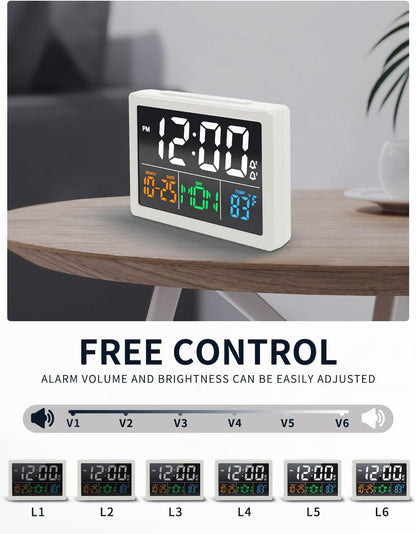 Digital Clock with Date Day for Seniors, Electric Alarm Clocks for Bedrooms with Temperature, 2 Alarms, Dimmer, Dual USB Charger, Battery Backup, Volume Control, Snooze, Bedside Desk Clock, Black