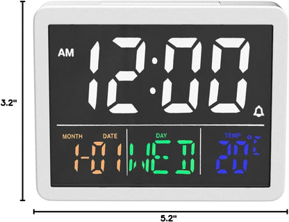 Digital Clock with Date Day for Seniors, Electric Alarm Clocks for Bedrooms with Temperature, 2 Alarms, Dimmer, Dual USB Charger, Battery Backup, Volume Control, Snooze, Bedside Desk Clock, Black