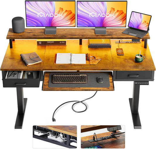 55 Inch Standing Desk with Drawers & Keyboard Tray, Rustic Brown