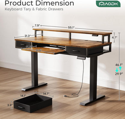 55 Inch Standing Desk with Drawers & Keyboard Tray, Rustic Brown