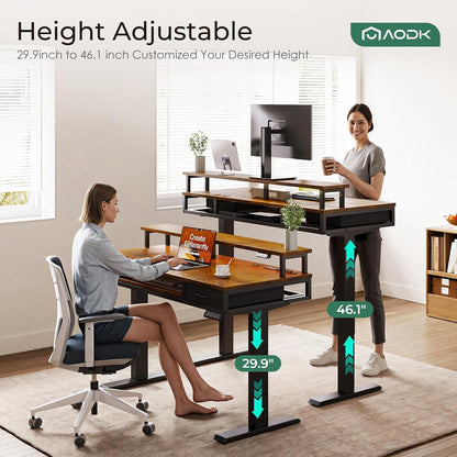 55 Inch Standing Desk with Drawers & Keyboard Tray, Rustic Brown