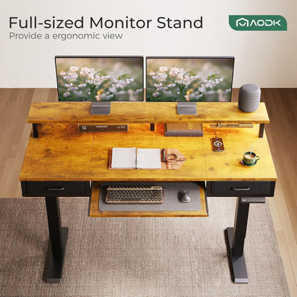 55 Inch Standing Desk with Drawers & Keyboard Tray, Rustic Brown