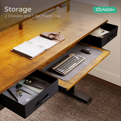 55 Inch Standing Desk with Drawers & Keyboard Tray, Rustic Brown