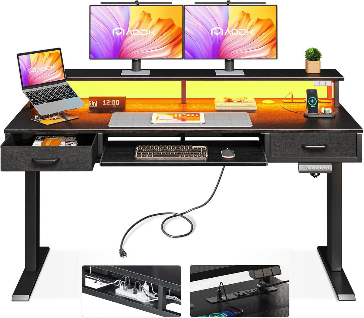 55 Inch Standing Desk with Drawers & Keyboard Tray, Rustic Brown