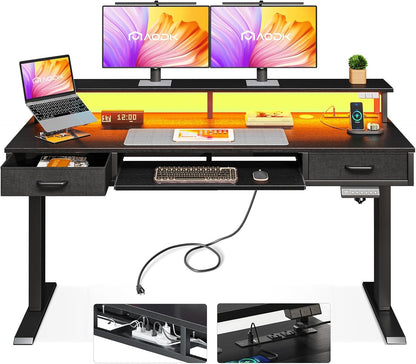 55 Inch Standing Desk with Drawers & Keyboard Tray, Rustic Brown