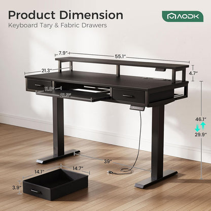 55 Inch Standing Desk with Drawers & Keyboard Tray, Rustic Brown