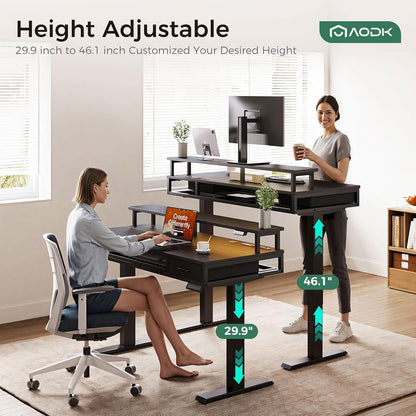 55 Inch Standing Desk with Drawers & Keyboard Tray, Rustic Brown