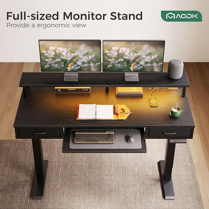55 Inch Standing Desk with Drawers & Keyboard Tray, Rustic Brown