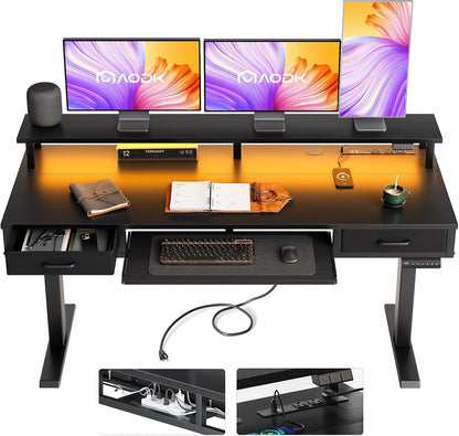 55 Inch Standing Desk with Drawers & Keyboard Tray, Rustic Brown