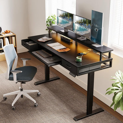 55 Inch Standing Desk with Drawers & Keyboard Tray, Rustic Brown