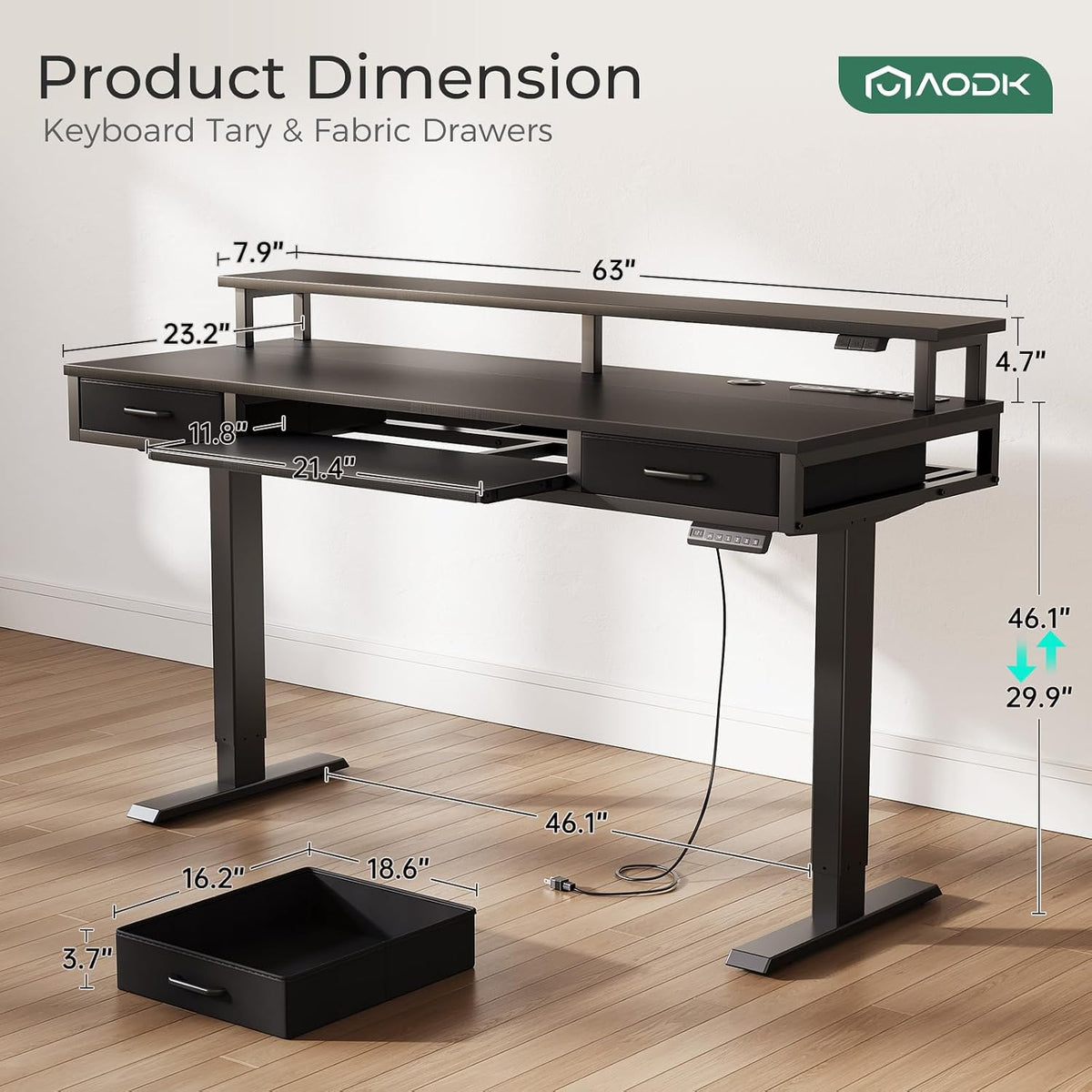 55 Inch Standing Desk with Drawers & Keyboard Tray, Rustic Brown