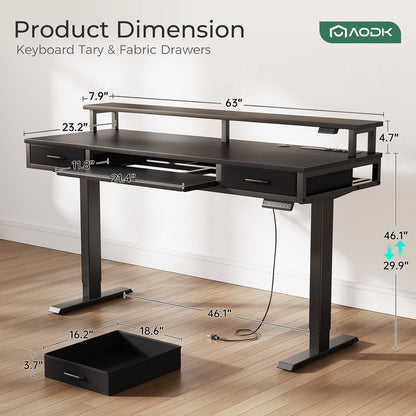 55 Inch Standing Desk with Drawers & Keyboard Tray, Rustic Brown