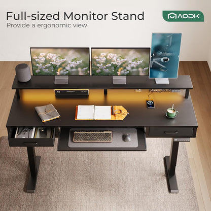 55 Inch Standing Desk with Drawers & Keyboard Tray, Rustic Brown