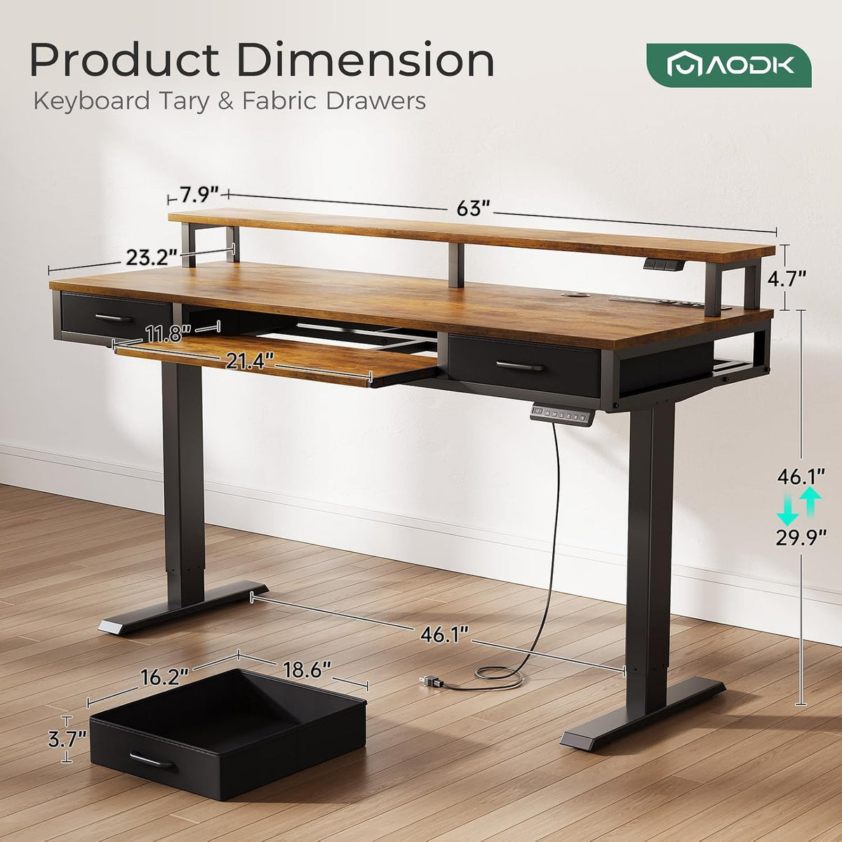 55 Inch Standing Desk with Drawers & Keyboard Tray, Rustic Brown