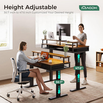 55 Inch Standing Desk with Drawers & Keyboard Tray, Rustic Brown