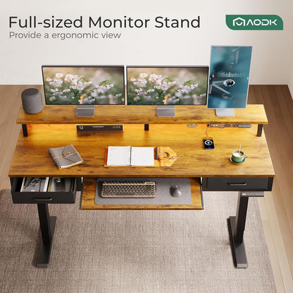 55 Inch Standing Desk with Drawers & Keyboard Tray, Rustic Brown