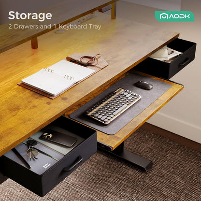 55 Inch Standing Desk with Drawers & Keyboard Tray, Rustic Brown