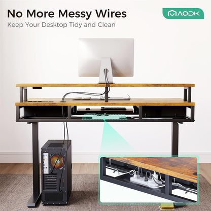 55 Inch Standing Desk with Drawers & Keyboard Tray, Rustic Brown