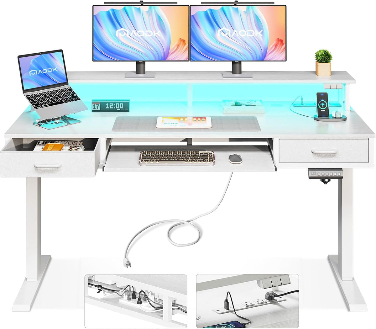 55 Inch Standing Desk with Drawers & Keyboard Tray, Rustic Brown