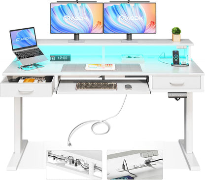 55 Inch Standing Desk with Drawers & Keyboard Tray, Rustic Brown
