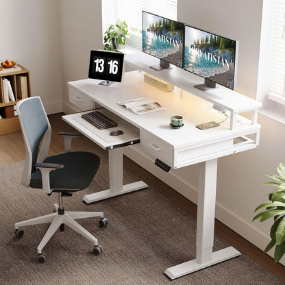 55 Inch Standing Desk with Drawers & Keyboard Tray, Rustic Brown