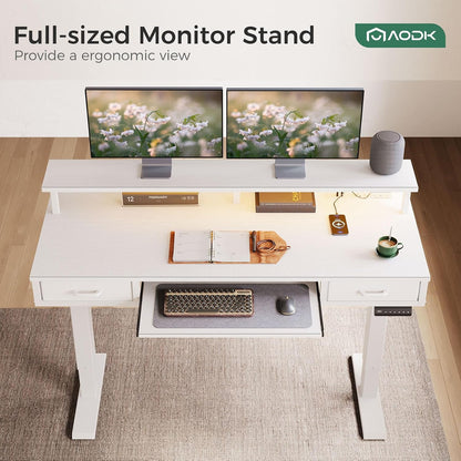 55 Inch Standing Desk with Drawers & Keyboard Tray, Rustic Brown