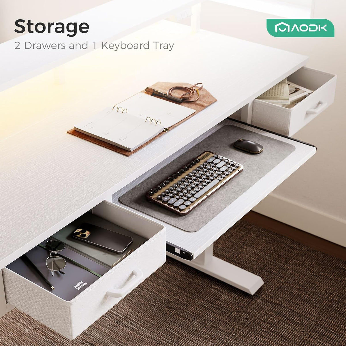 55 Inch Standing Desk with Drawers & Keyboard Tray, Rustic Brown