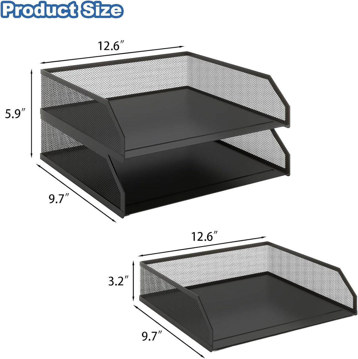 2-Tier Stackable Metal Mesh Paper Organizer with Sliding Tray,Black