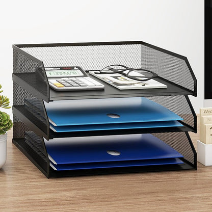 2-Tier Stackable Metal Mesh Paper Organizer with Sliding Tray,Black