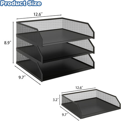 2-Tier Stackable Metal Mesh Paper Organizer with Sliding Tray,Black