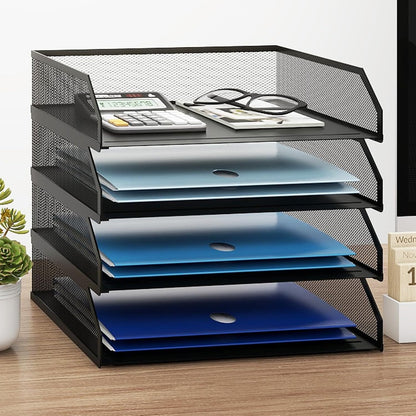 2-Tier Stackable Metal Mesh Paper Organizer with Sliding Tray,Black