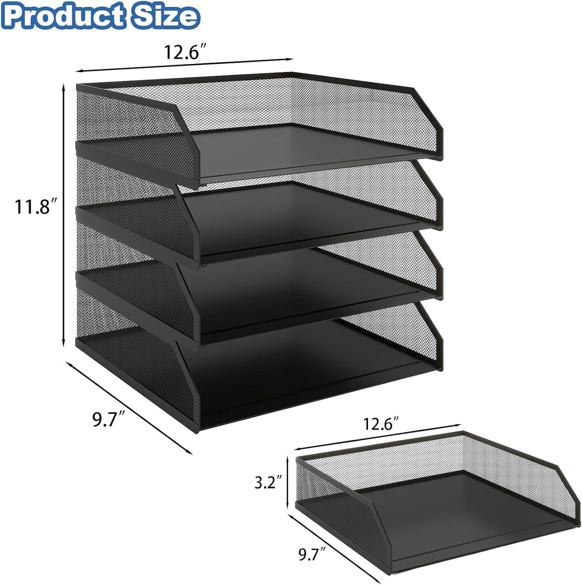 2-Tier Stackable Metal Mesh Paper Organizer with Sliding Tray,Black