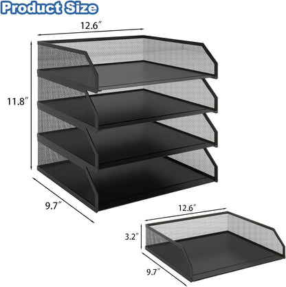 2-Tier Stackable Metal Mesh Paper Organizer with Sliding Tray,Black