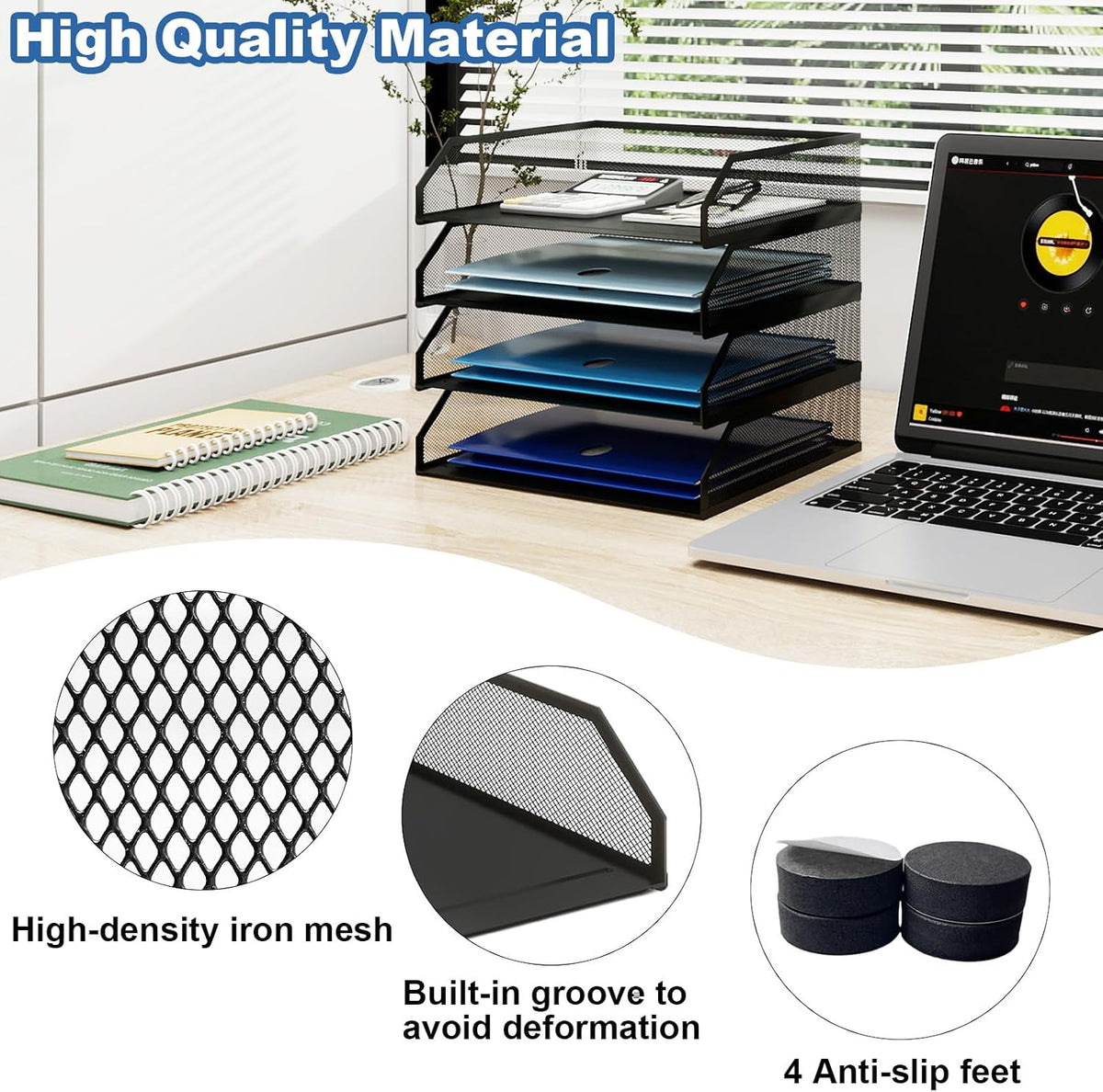 2-Tier Stackable Metal Mesh Paper Organizer with Sliding Tray,Black